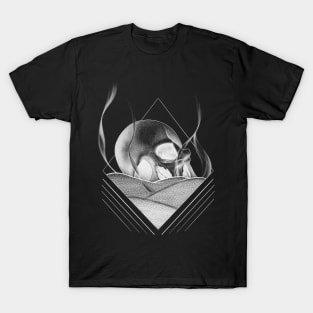 Human Skull Buried in a Bed of Sand with Geometrical Lines T-Shirt